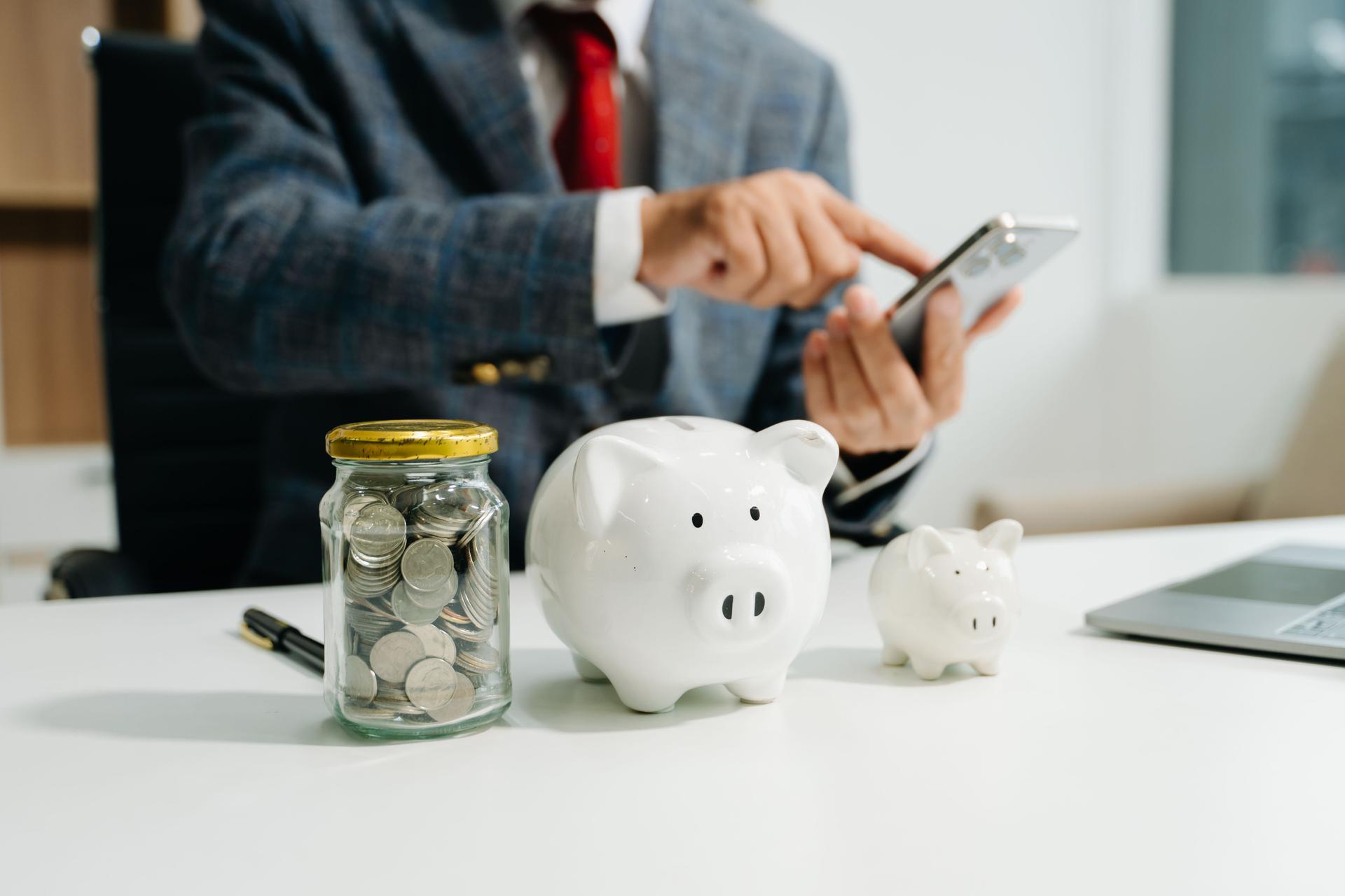 Save smart! Explore financial planning with coins, piggy banks, and digital tools. Perfect for savings, banking